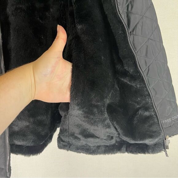 Free Country Jacket Women's Black Cloud Lite Reversible Faux Fur Winter XL Zip - Picture 8 of 12